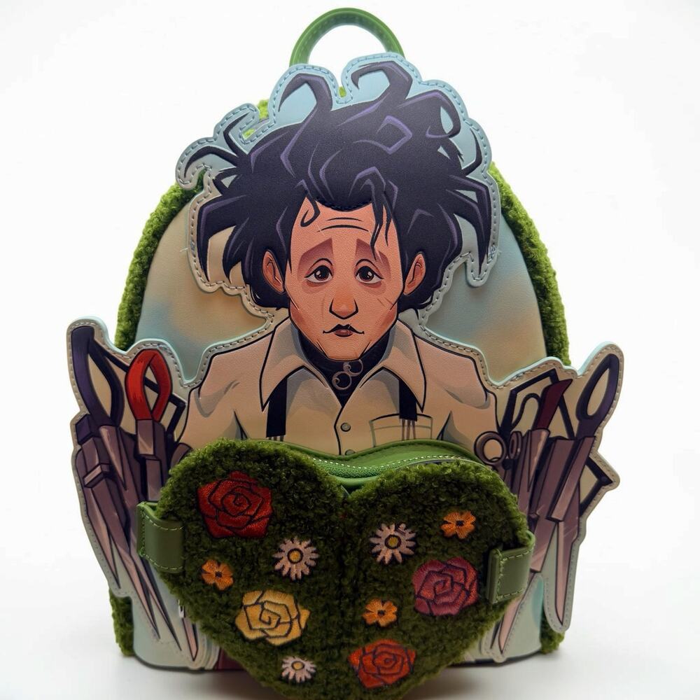 Loungefly Edward Scissorhands Sherpa Heart Topiary Mini Backpack NWT